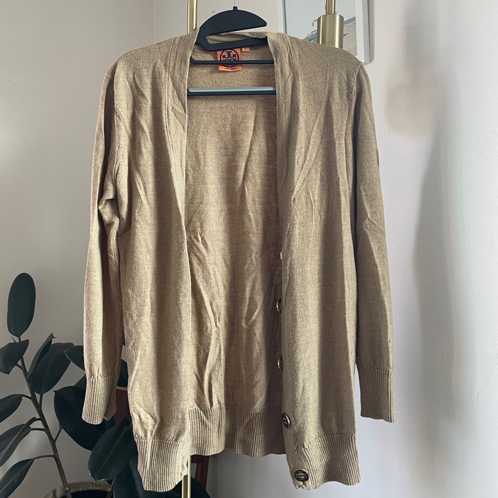Tory Burch Merino Wool Camel Cardigan